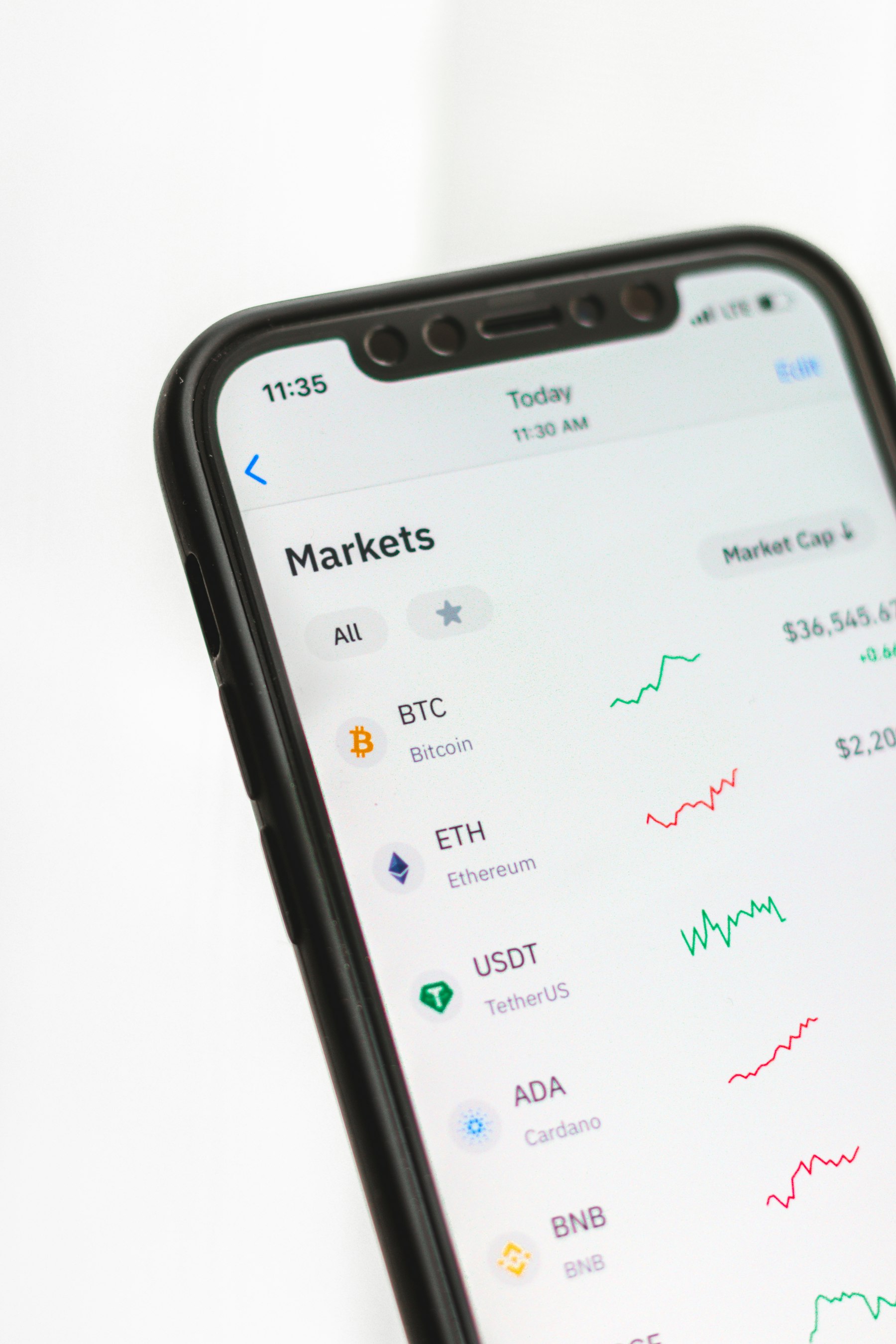 Mobile app showing BTC, ETH and other digital assets