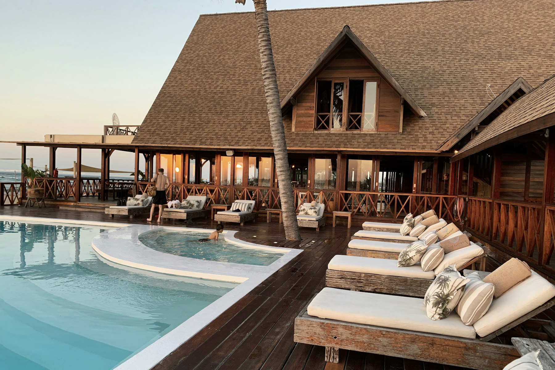 Beachfront hospitality destination at golden hour