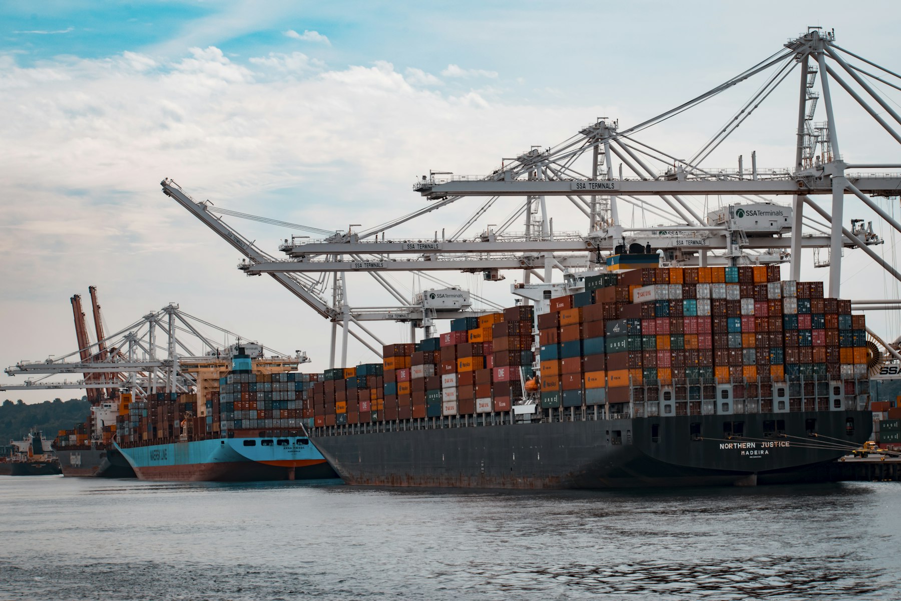 Container ships and cranes at a commercial port